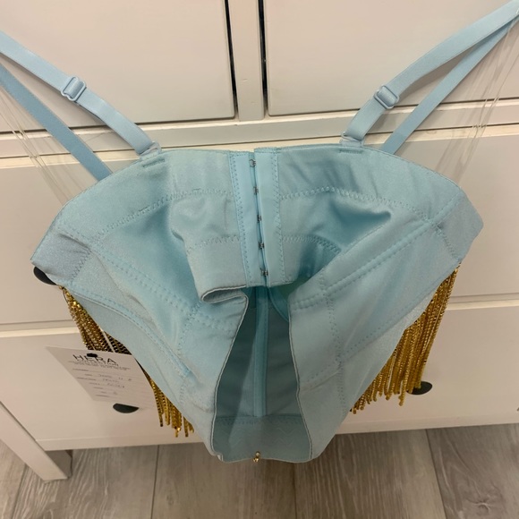 Women Rhinestone Tassel Chain Strap Bra Tank Crop Top - Picture 3 of 4